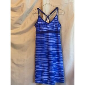 Athleta Blue Striped Swim Dress Adjustable Racerback Shelf Bra 984279 Womens M